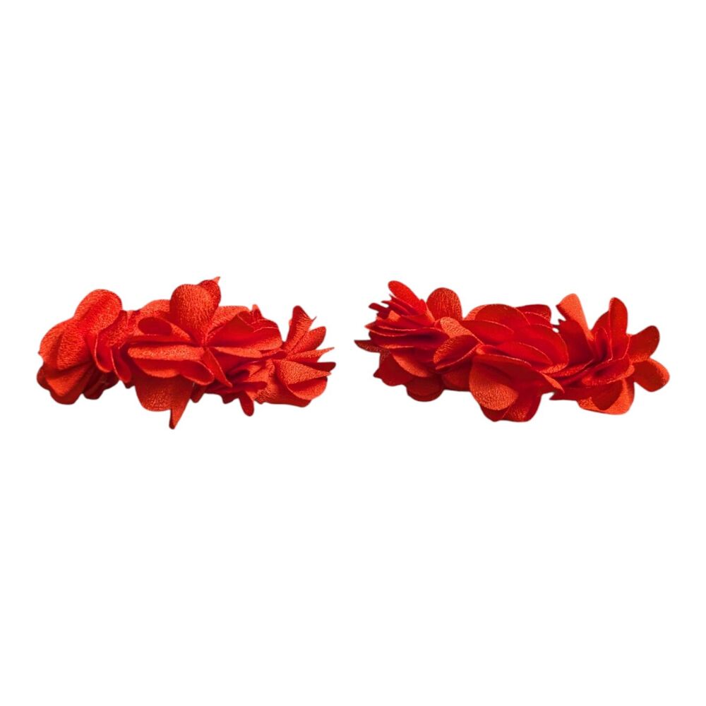Red Flower Hoop Earrings Gold Tone Statement Floral Earrings - Picture 4 of 4